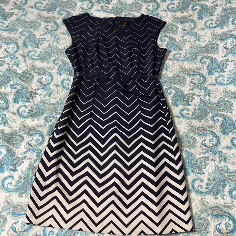 Navy and white knee length dress